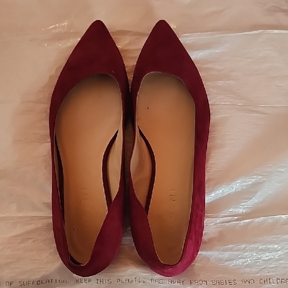 Red Suede Ballet Flats with Pointed Toe